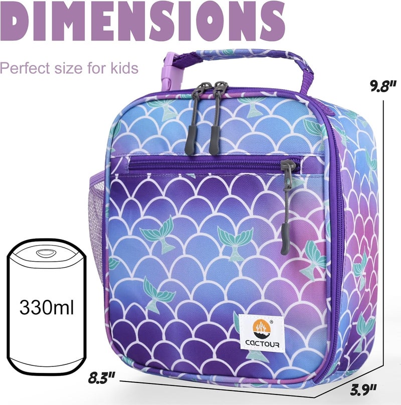 CaCTOUR Lunch Box Kids,Premium Insulated Lunch Bag for Girls Boys,Soft Bag Mini Cooler Back to School Thermal Reusable Lunch Bag for Work School Picnic (Mermaid) - Image 3